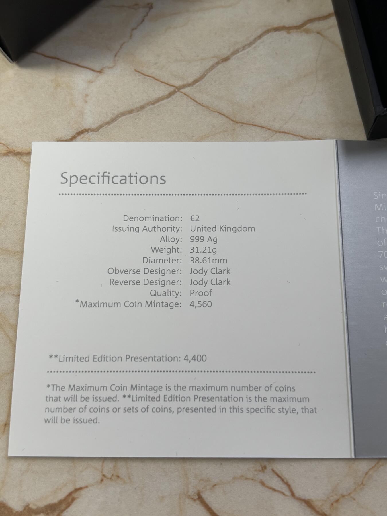 第189期拍卖 英国2021年女王神兽系列10格里芬1盎司精制银币，999银，发行4400枚