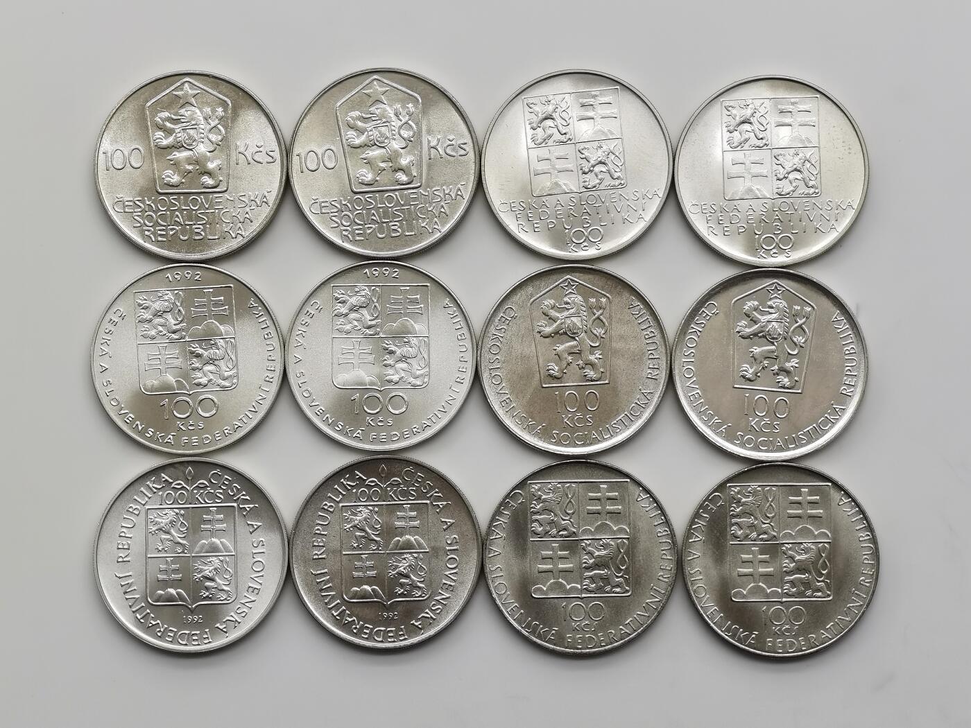 博洋堂世界钱币拍卖第158期（全场包邮） 捷克斯洛伐克100克朗纪念银币一组12枚（6个品种）原卷品相