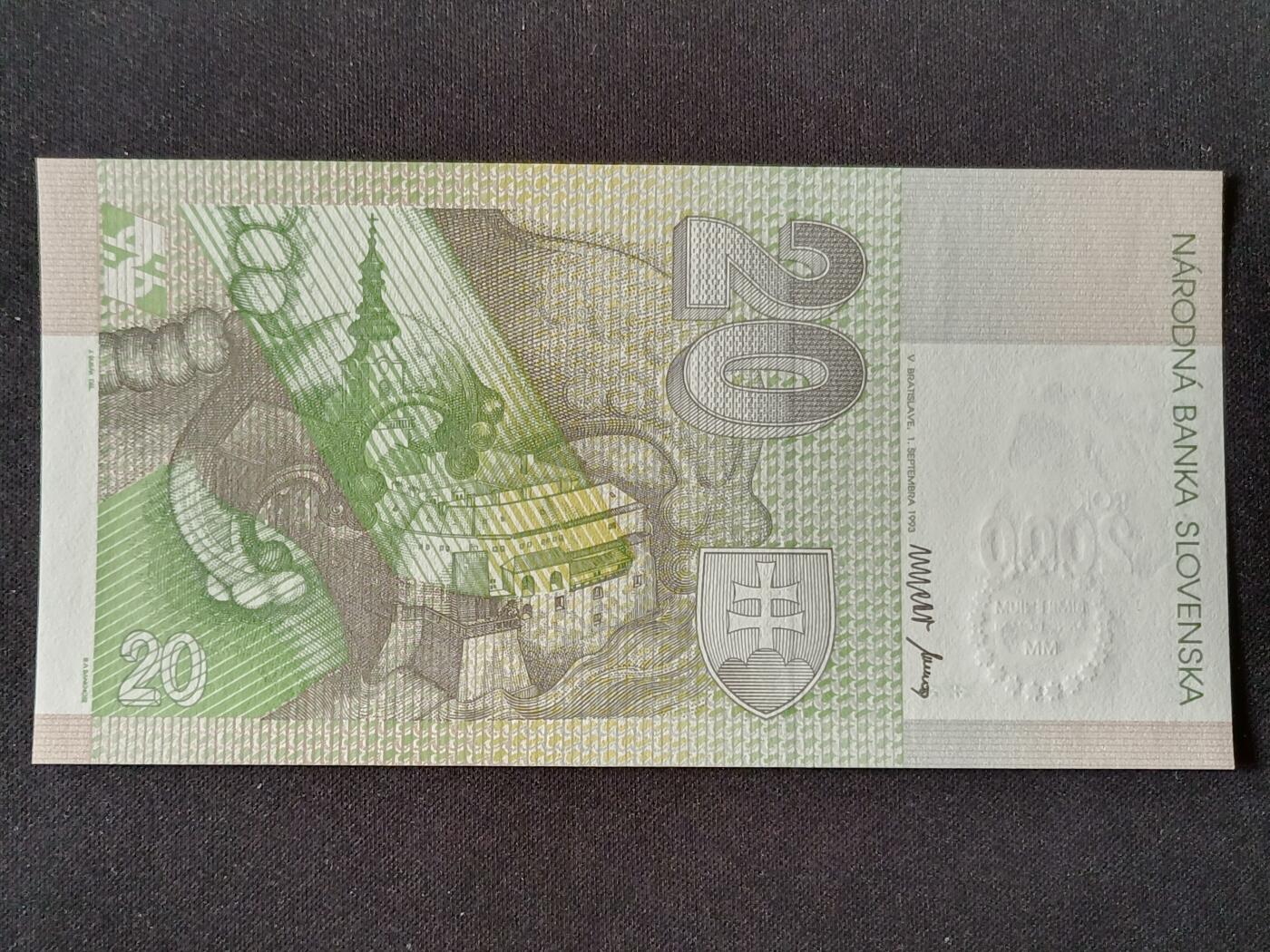 【游宝包邮场】乙巳蛇年第111期 周六集拍 斯洛伐克-20克朗【2000年纪念钞 A00022939全新UNC】