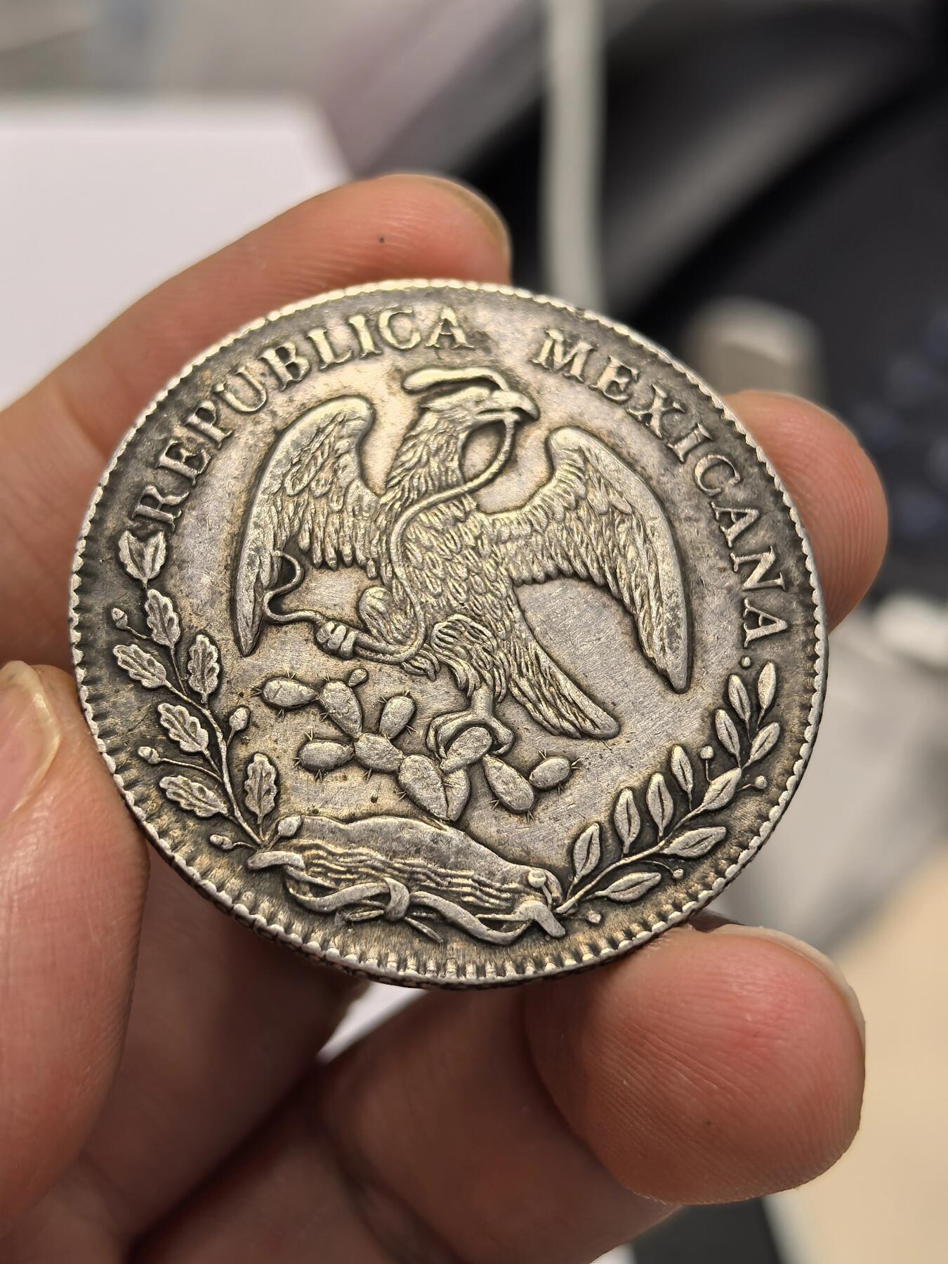 博洋堂世界钱币拍卖第158期（全场包邮） 墨西哥花边鹰洋Mo 1874 MH 8里亚尔 黑油彩包浆