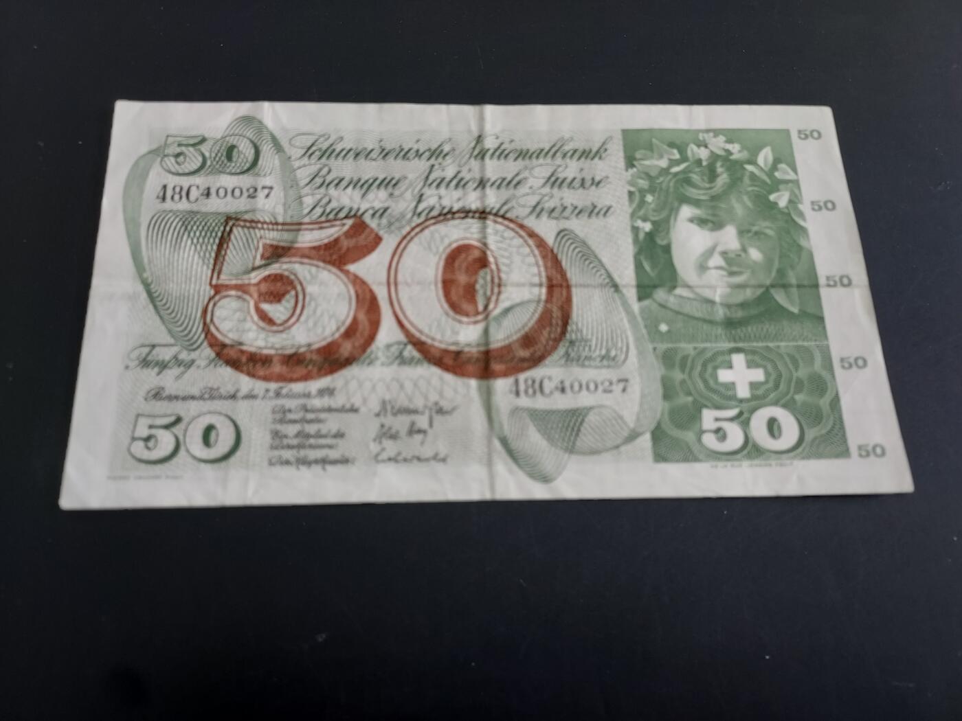 博彦收藏   1月28日 8点 钱币专场 全场包邮 1974 瑞士 50法郎  流通好品