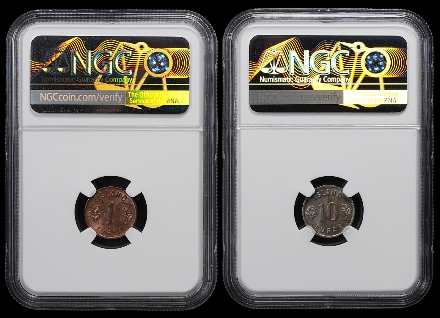修遠堂世界钱币第102期 NGC评级 1946年冰岛钱币2枚