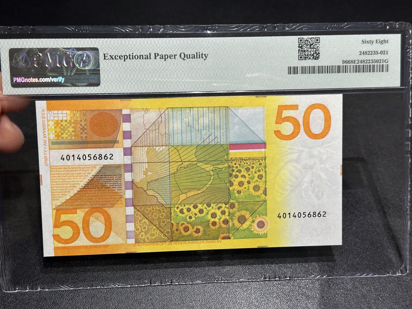 《外钞收藏家》第六百零四期（精品场）（本平台长期征集拍品、欢迎藏友们联系合作） 1982年荷兰50盾 向日葵 PMG68 高分