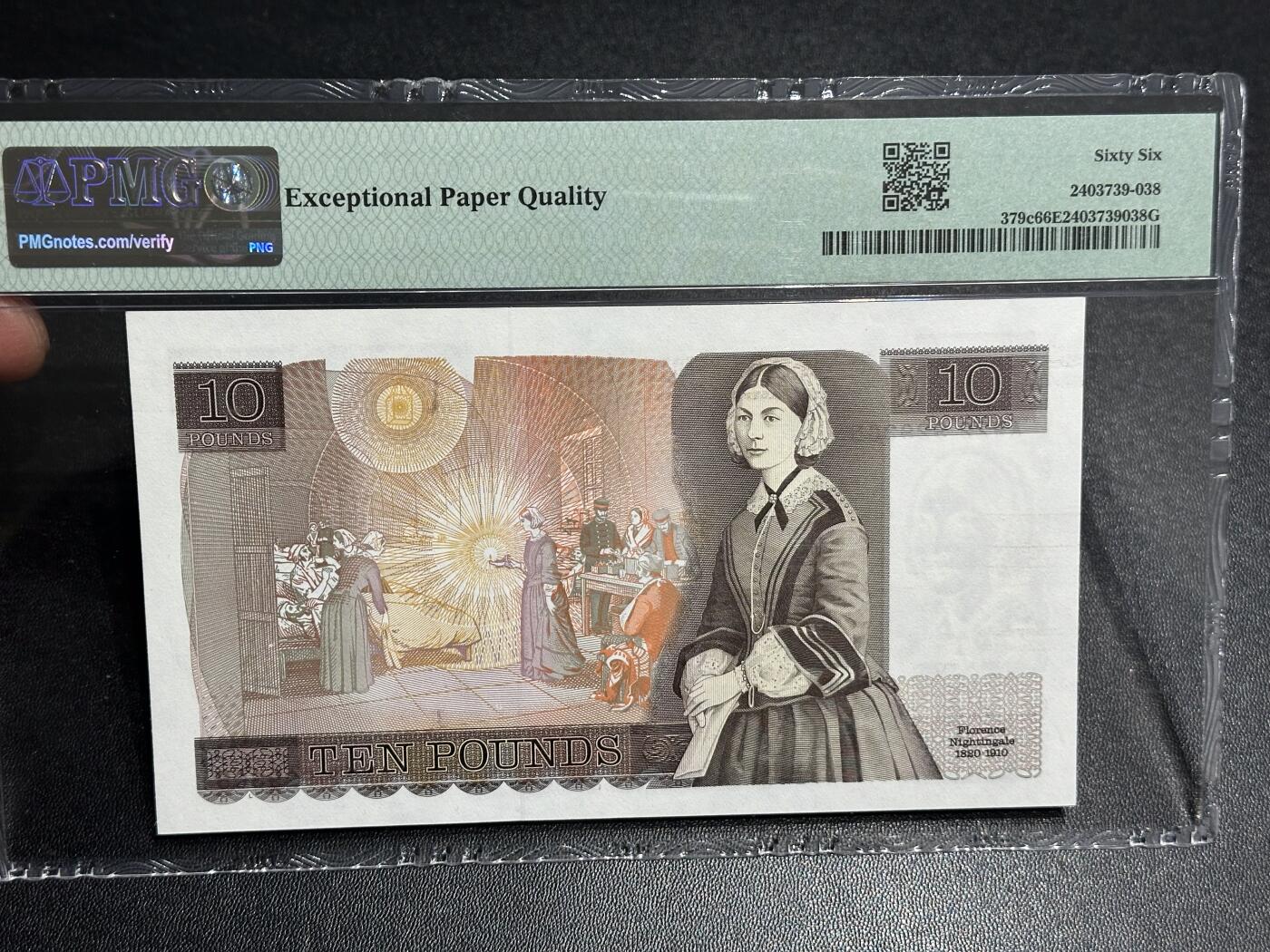 《外钞收藏家》第六百零四期（精品场）（本平台长期征集拍品、欢迎藏友们联系合作） 1984-86年英国E序列10镑 无47尾8 PMG66