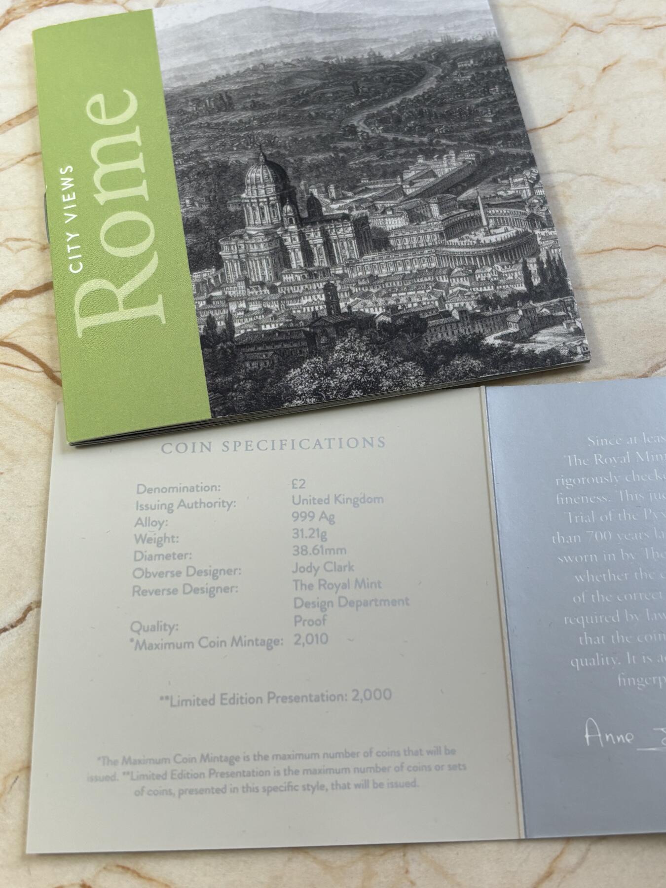 第189期拍卖 英国2022年城市景观系列2罗马1盎司精制纪念银币，999银，发行2000枚