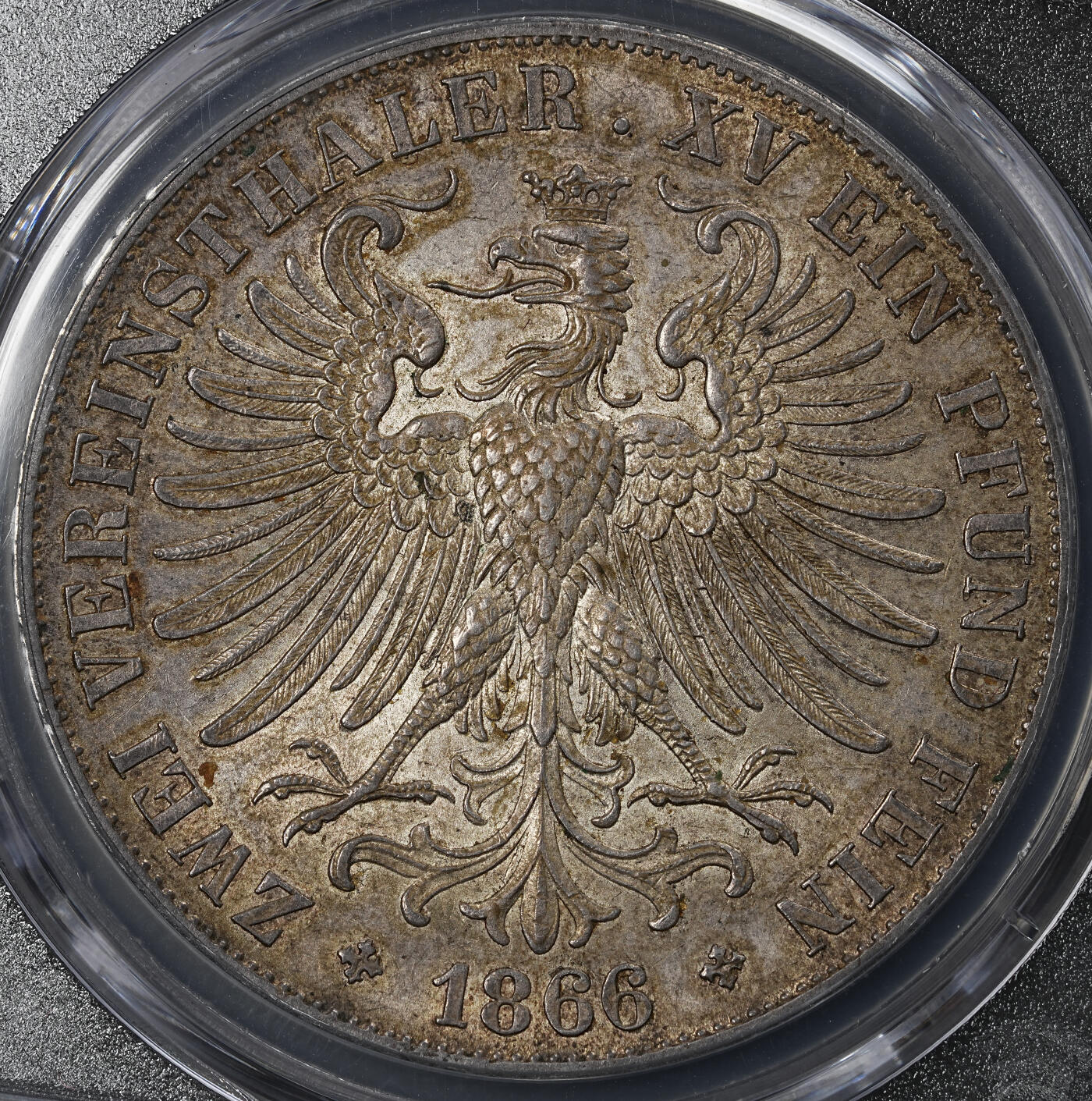 修遠堂世界钱币第102期 PCGS AU58 1866年法兰克福2泰勒大银币