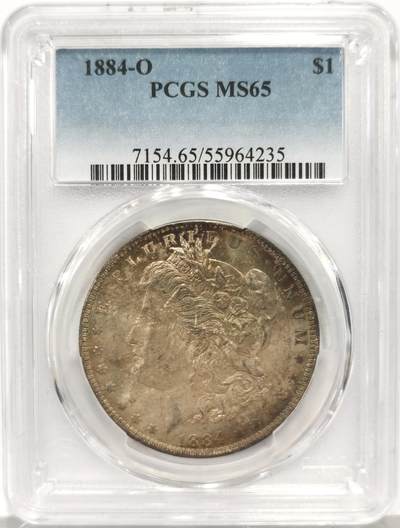 博洋堂世界钱币拍卖第158期（全场包邮） - PCGS MS65 美国1884年O版摩根大银币，底板超级五彩，收藏级的一枚