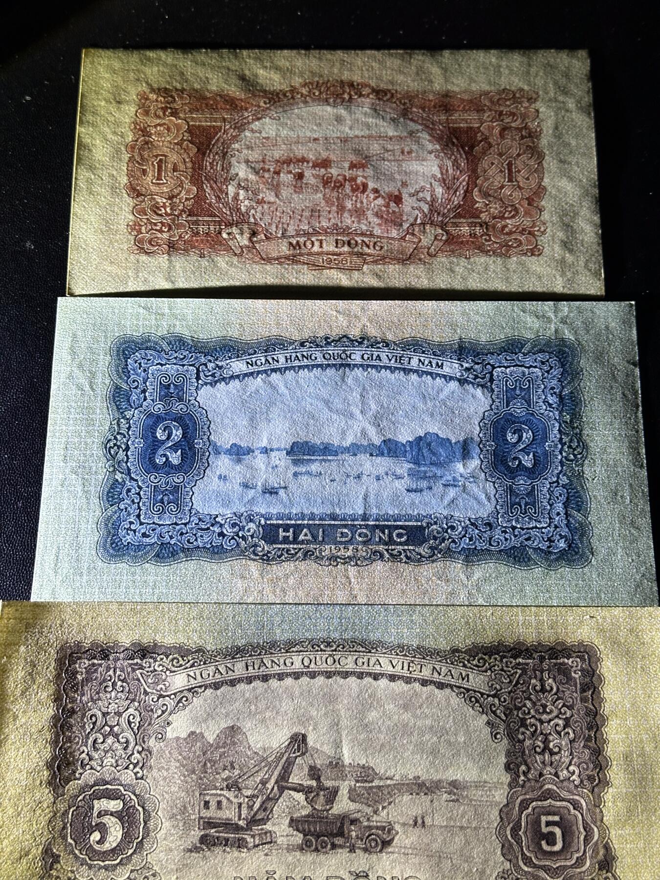 《外钞收藏家》第六百零四期（精品场）（本平台长期征集拍品、欢迎藏友们联系合作） 越南中国代印版1-10盾 四张一起 全新不绝 边角有点小瑕疵 号码都不错