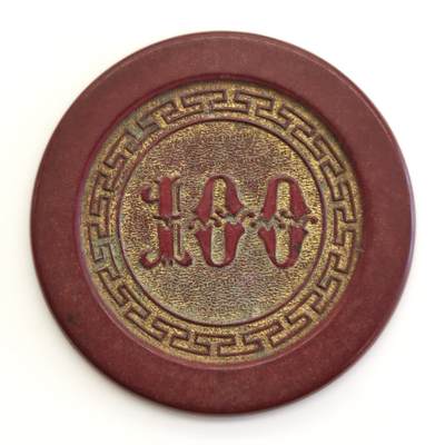 博洋堂世界钱币拍卖第158期（全场包邮） - 民国老上海胶木筹码 100圆 花体数字风格 底板描金 沪上状态极好的老物件不容易