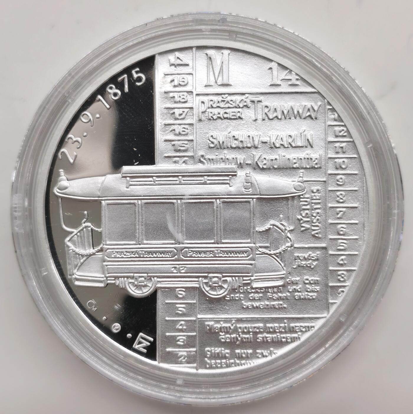 博洋堂世界钱币拍卖第158期（全场包邮） 捷克2010年有轨电车运营135周年精制纪念银币，42克999银，发行量仅500枚，盒证全