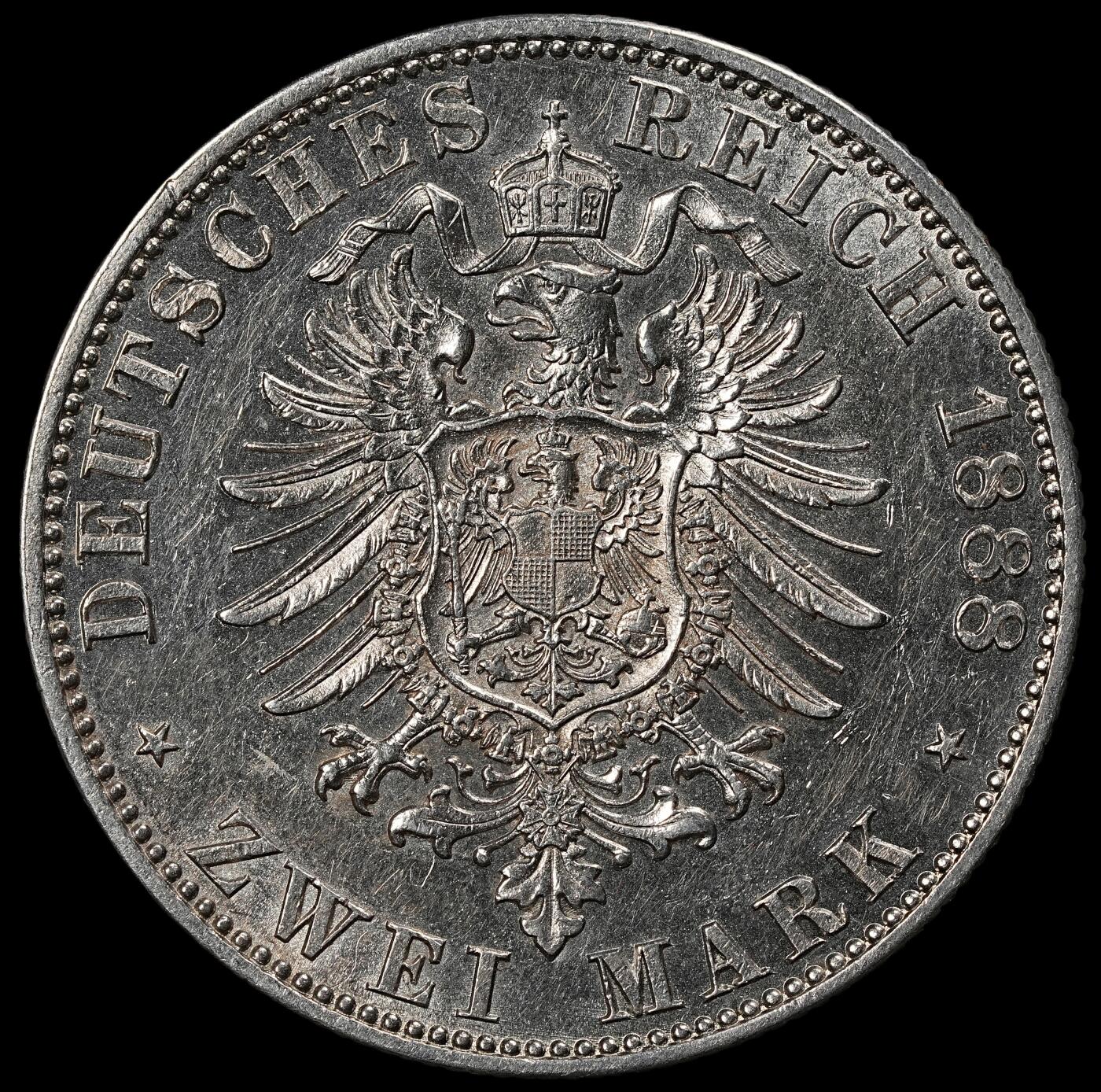 修遠堂世界钱币第102期 1888年普鲁士弗里德里希三世2马克银币