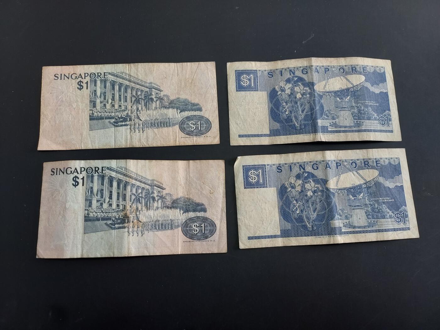 博彦收藏   1月28日 8点 钱币专场 全场包邮 新加坡 旧版1元 4张 流通品