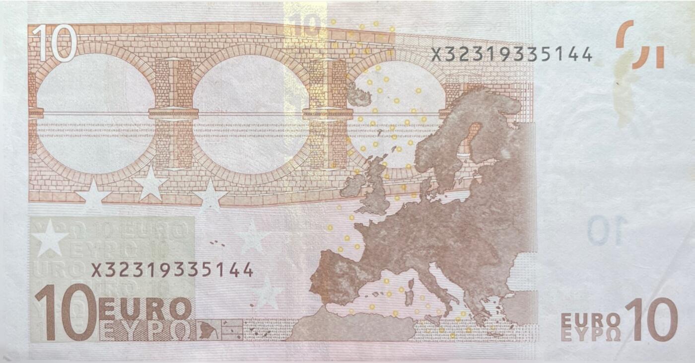 回流0125 2002年版10欧元纸币 德国法兰克福欧洲中央银行总部发行 等值人民币81.2元