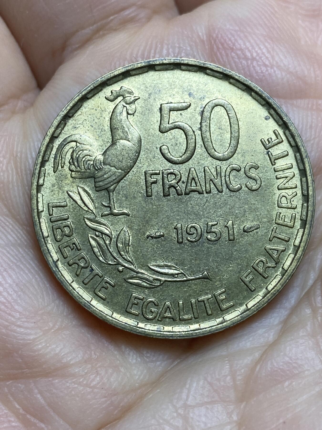 2026年第十四场(总第一百八十三场）外国好品散币场(免佣金) 法兰西第四共和国1951年50法郎(4羽版)