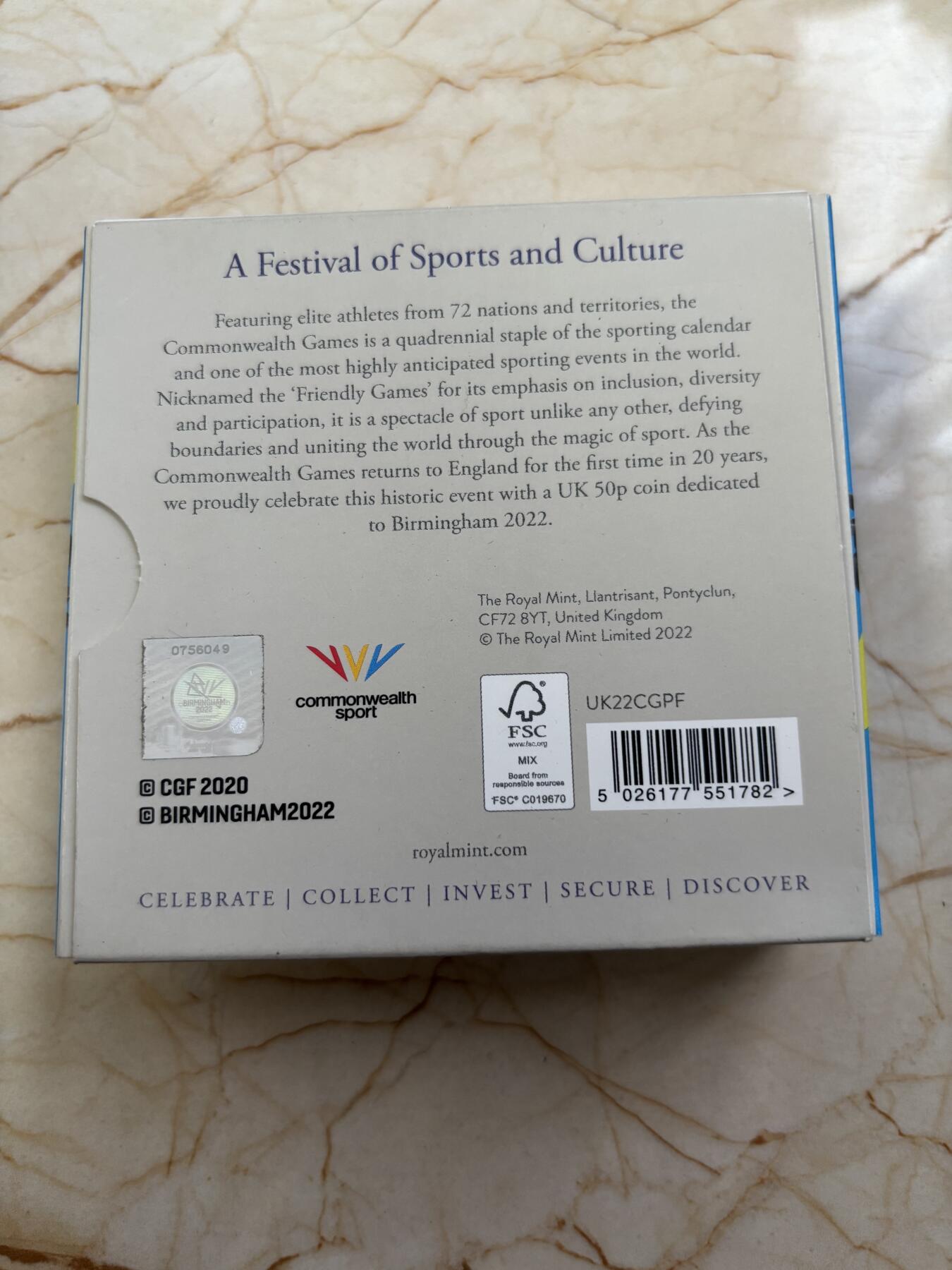 第189期拍卖 英国2022年英联邦运动会50便士彩色精制加厚银币，925银，16克，发行1250枚，有氧化