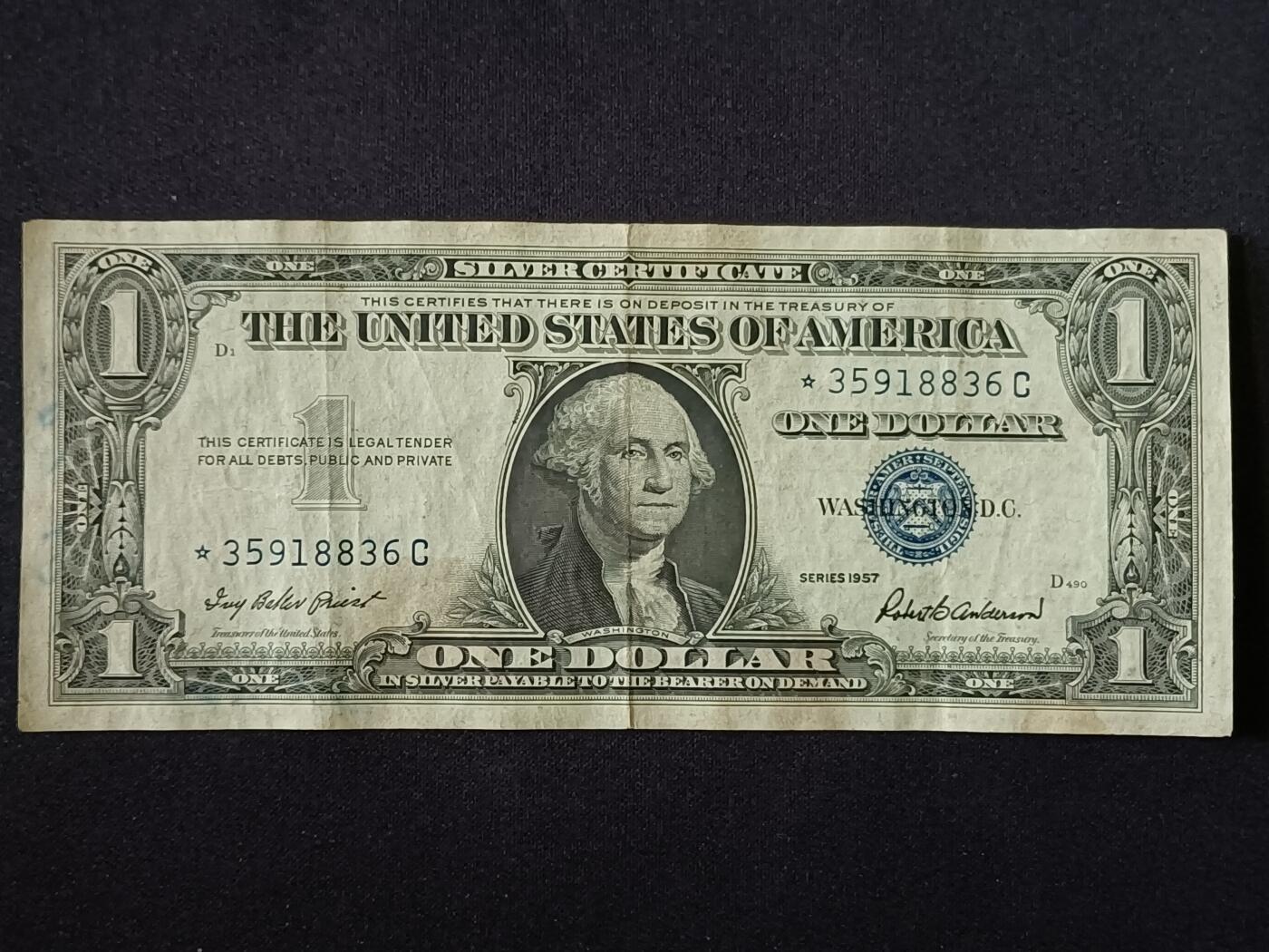 【游宝包邮场】乙巳蛇年第111期 周六集拍 美国-1美元【SERIES-1957 蓝库印星补号 永恒号 ⭐️35918836C 流通品相】