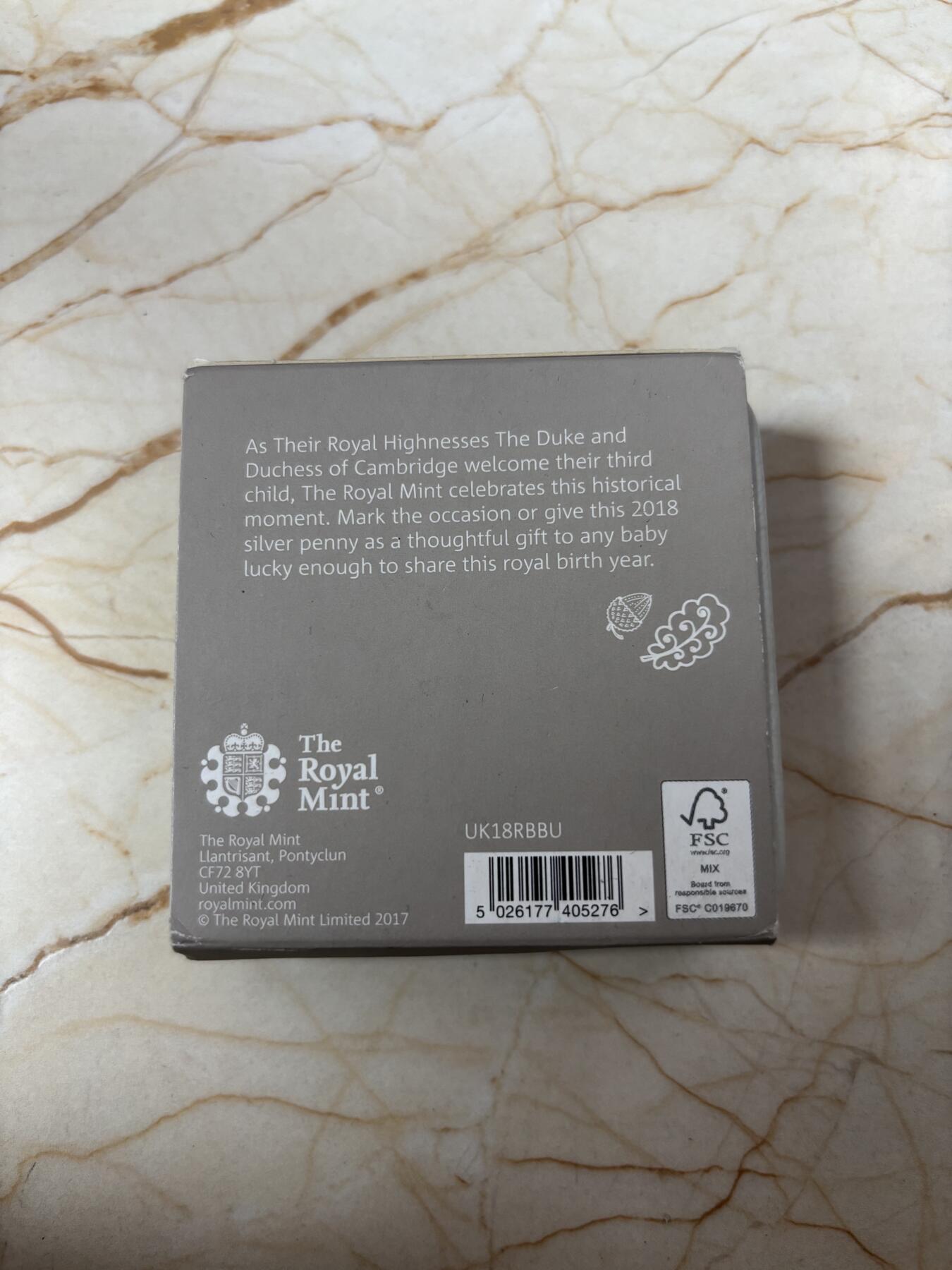 第189期拍卖 英国2018年送给新生婴儿的礼物1便士纪念银币，925银，3.56克，发行15000枚