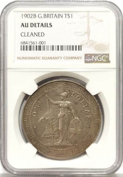 博洋堂世界钱币拍卖第158期（全场包邮） - NGC AU 英国贸易银1902年B版站洋银币，原汁原味