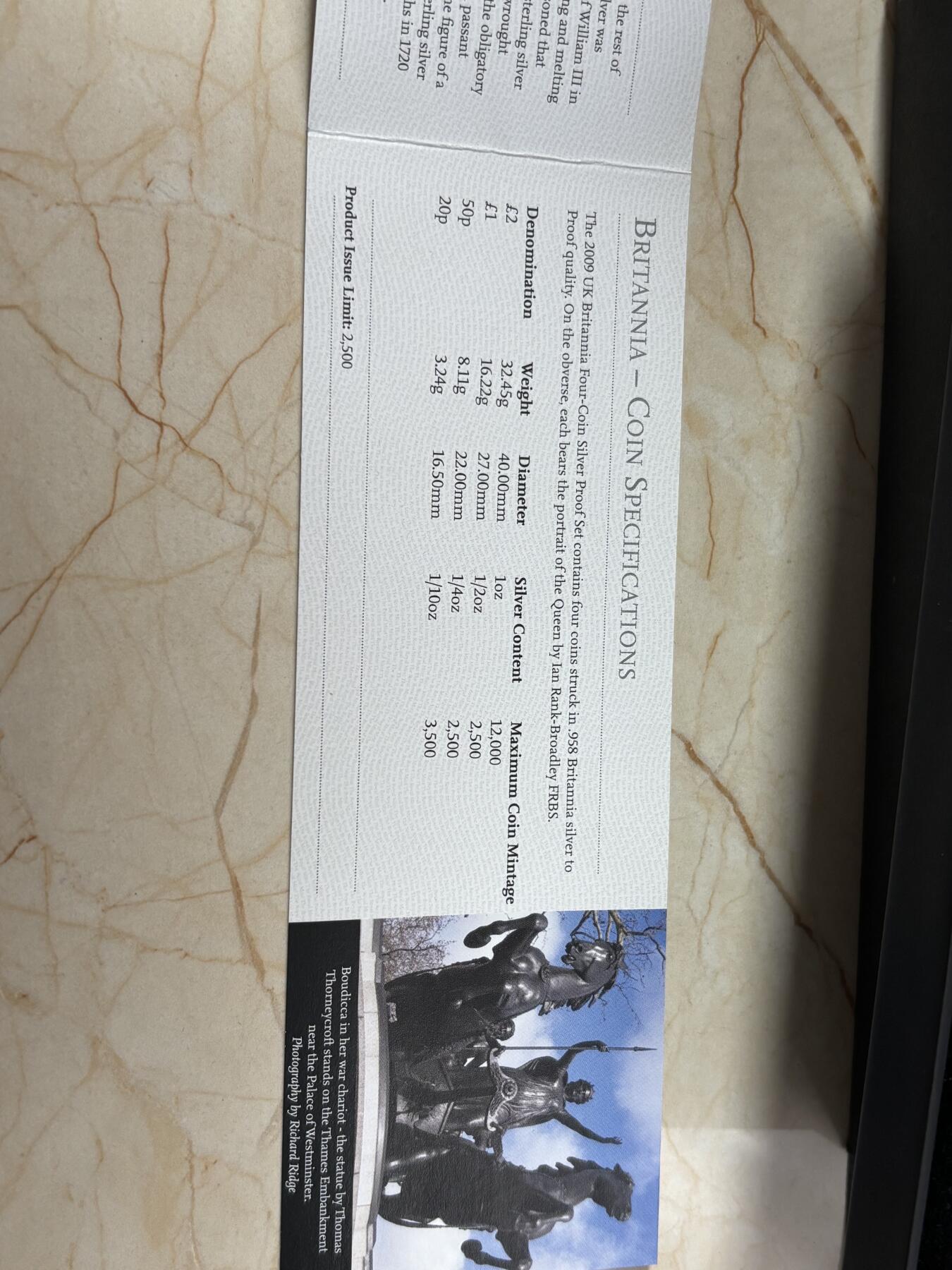 第189期拍卖 英国2009年不列颠尼亚女神投资精制纪念银币4枚，958银，32.5克/16.22克/8.11克/3.24克，发行2500套