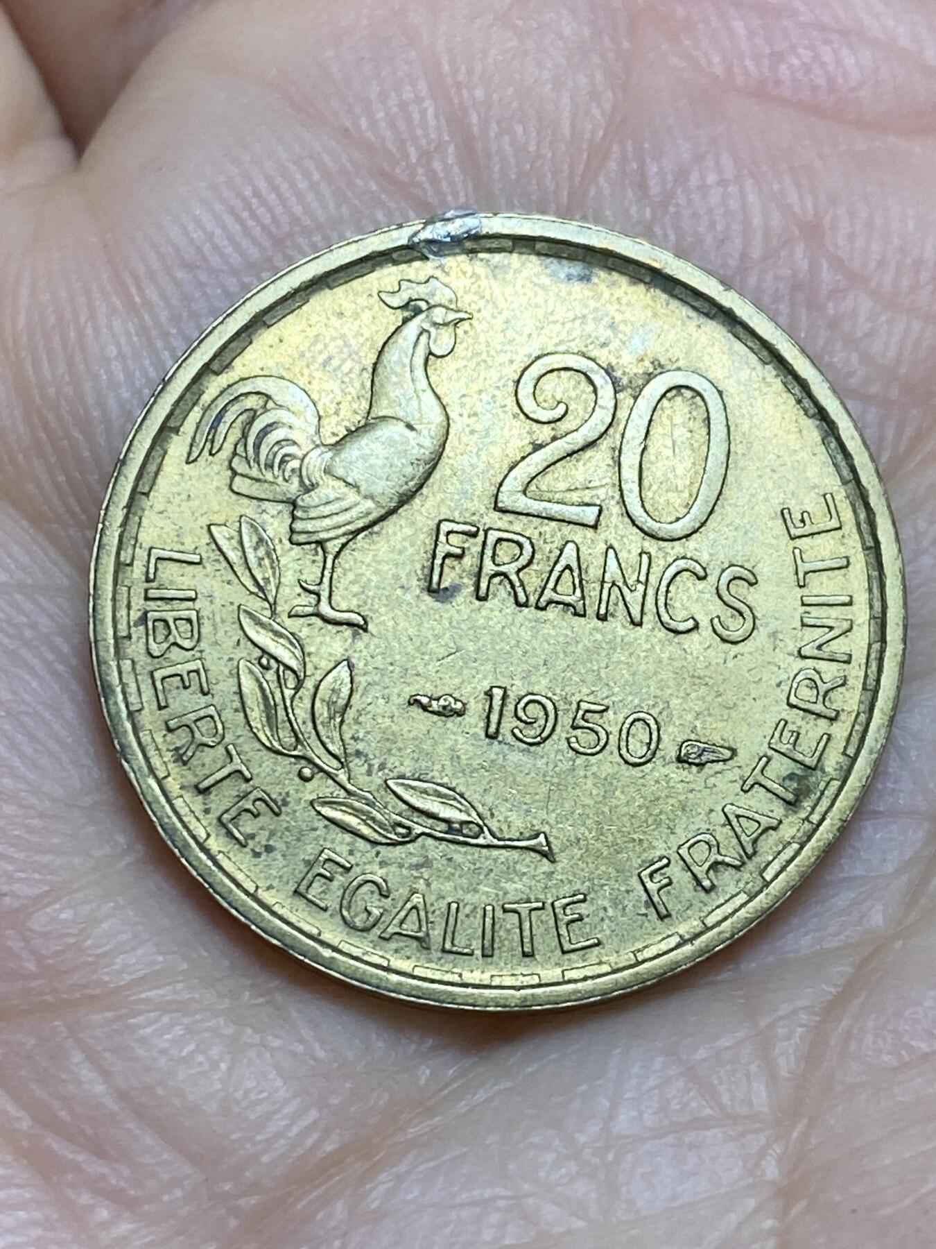 2026年第十四场(总第一百八十三场）外国好品散币场(免佣金) 原光好品–法兰西第三共和国1950年20法郎(头像后单排字，四羽版，首发年)