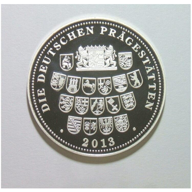 【旋风钱币】1月24日19:00准时开拍 精美欧洲币章、银币银章、第三帝国钱币等 全场包邮！ 德国2013年 音乐家瓦格纳+欧洲龙+州徽 高浮雕精制镀银章 33MM