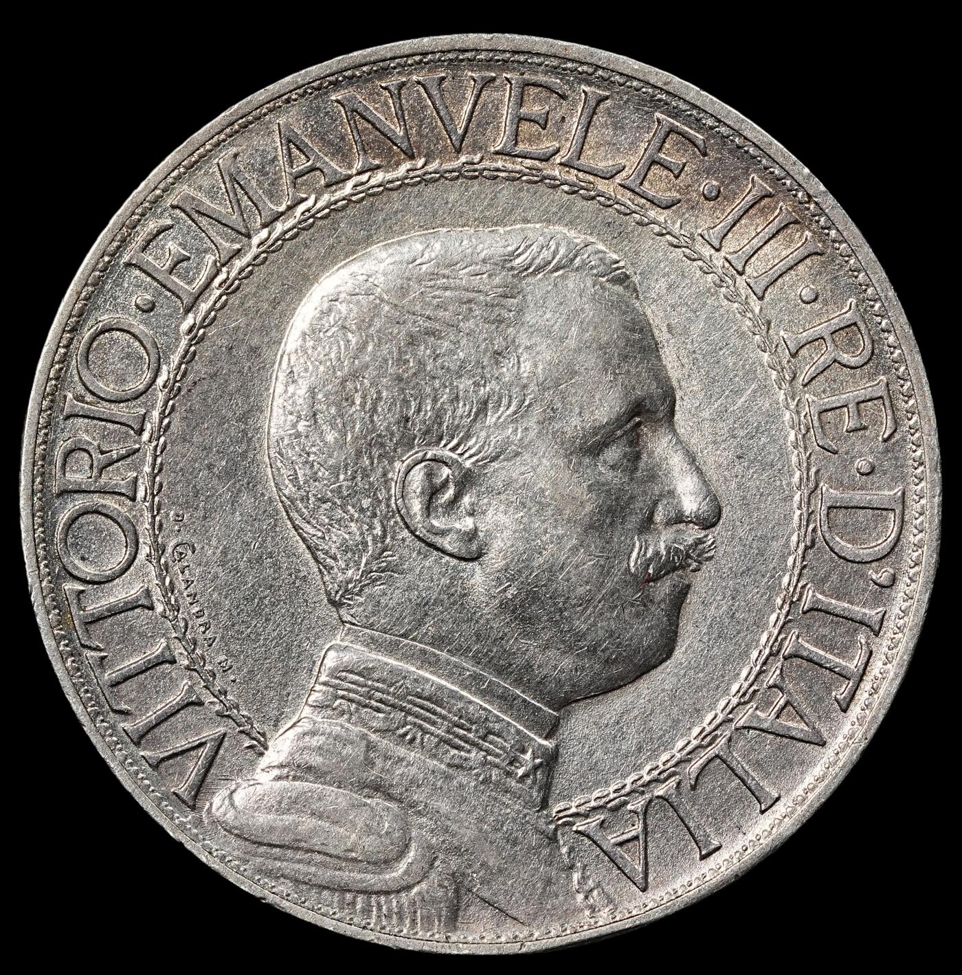 修遠堂世界钱币第102期 1908年意大利马车1里拉银币，少见圈版，4.99g，含银80%