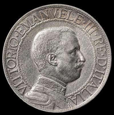 修遠堂世界钱币第102期 - 1908年意大利马车1里拉银币，少见圈版，4.99g，含银80%