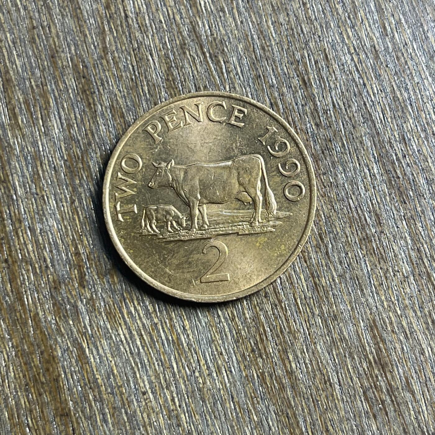 【春节前最后一拍，下一场3.3号】★第139场★散币场。不寄存，30包邮。不满30元，支付5元运费。《接受代拍 代送NGC评级》 73【无寄存】1990 unc品 根西 2便士 铜币