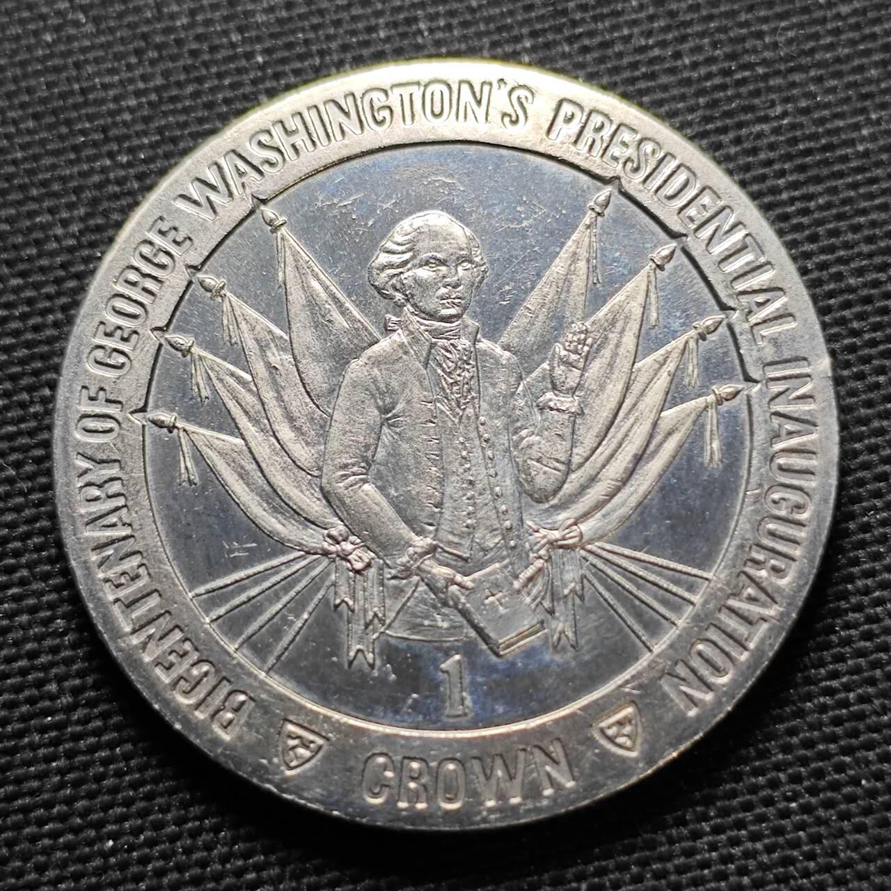 KK钱币收藏小铺  第400期  百期特拍（四拍之四）2月预留时间 周末发货   1989马恩岛1克朗纪念币 华盛顿就职典礼纪念