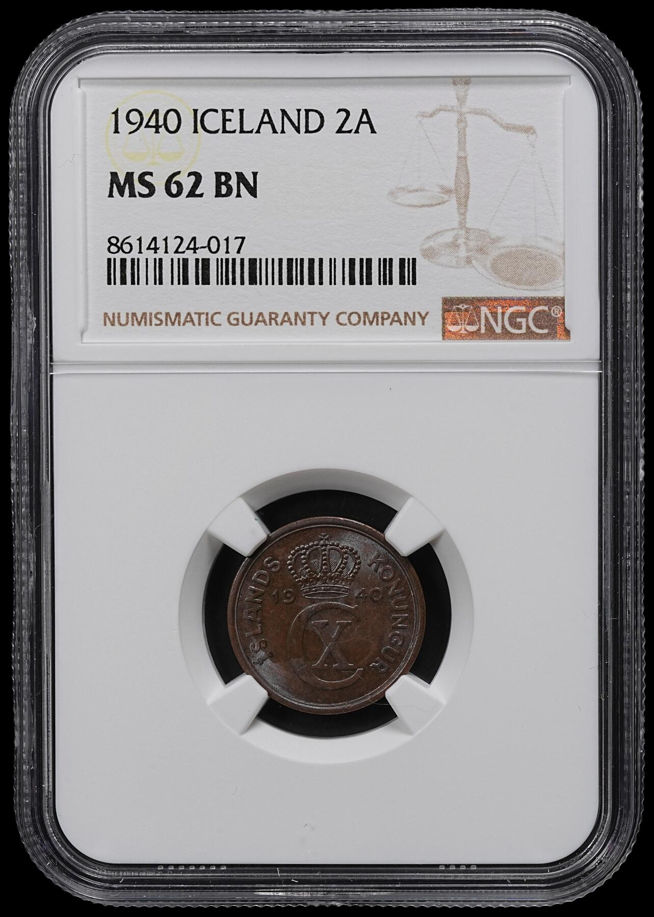 修遠堂世界钱币第102期 NGC MS62BN 1940年冰岛2 AURAR