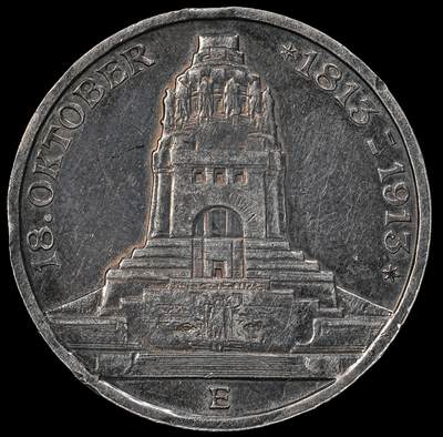 修遠堂世界钱币第102期 - 1913年萨克森-莱比锡战役百年纪念3马克银币，边磕碰