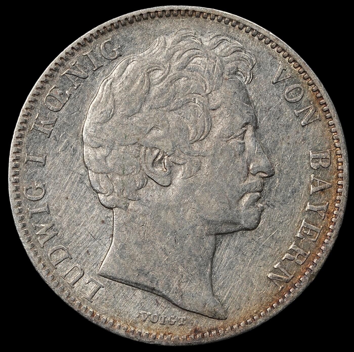 修遠堂世界钱币第102期 1844年巴伐利亚1/2古尔登银币，5.26g