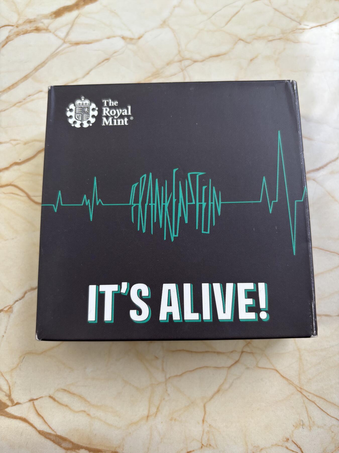 第189期拍卖 英国2018年科学怪人2镑双色加厚精制纪念银币，925银镀金，24克，发行1818枚