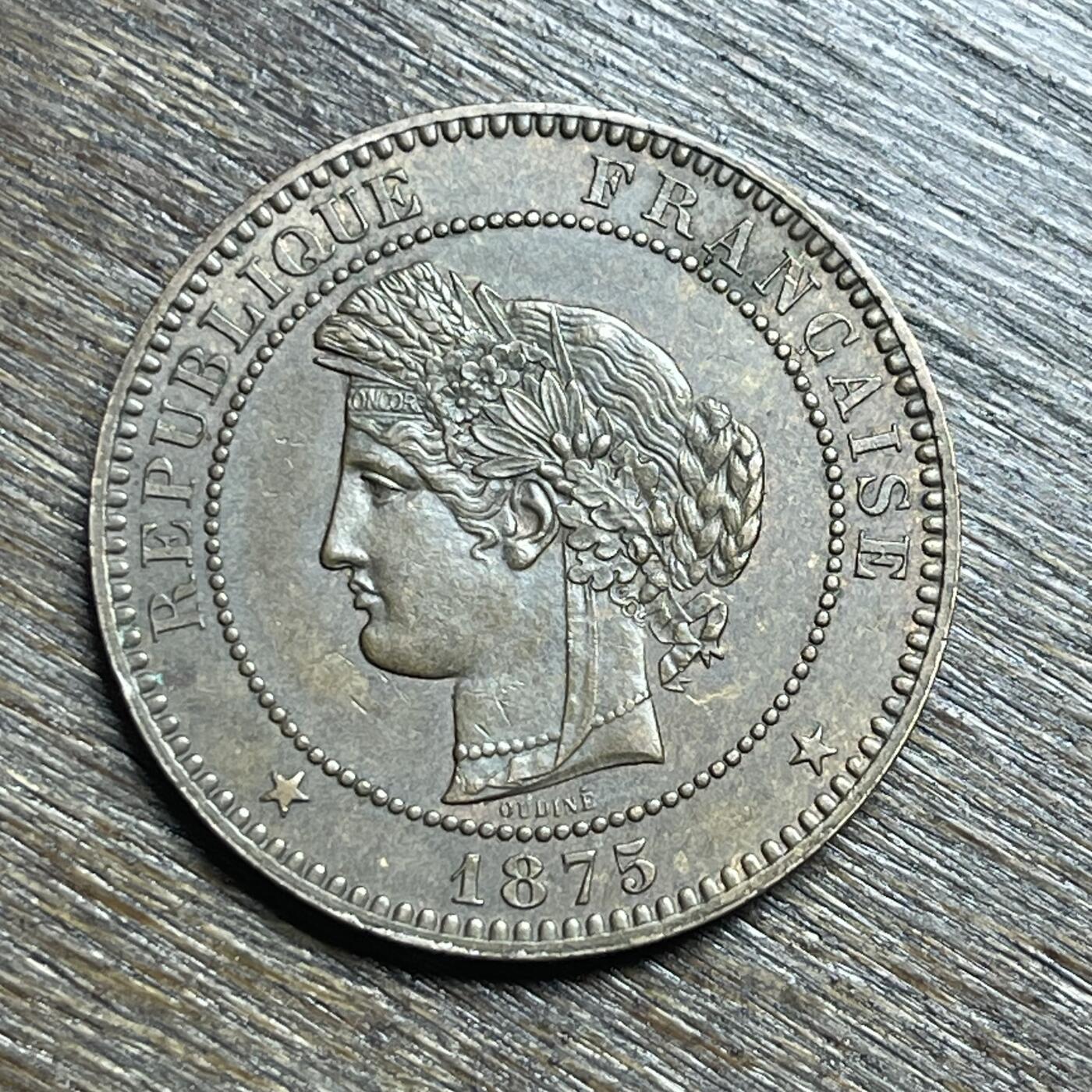 【铜匠收藏】★第140加场★精品老铜币 硬币专场 不寄存，200包邮。不满200元，支付5元运费。《接受代拍 代送NGC评级》 8【无寄存】1875 法国 极美 10分 铜币