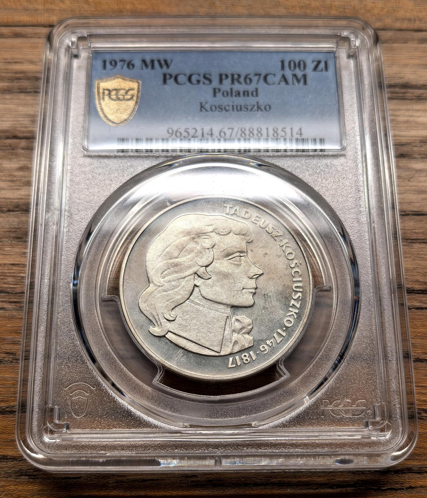 凡希社世界钱币微拍第三百十九期 1976波兰民族英雄塔德乌什·科希丘什科诞辰230周年100兹罗提银币精铸PCGS-PR67DCAM