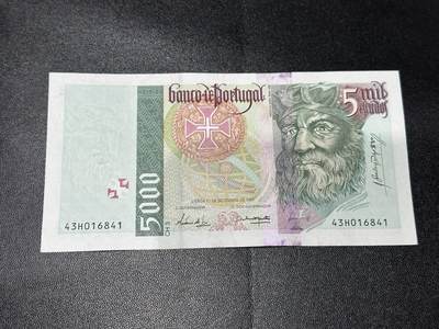 《外钞收藏家》第六百零四期（精品场）（本平台长期征集拍品、欢迎藏友们联系合作） - 1997年葡萄牙5000 AU-UNC- 有些拖墨角有折 尾41
