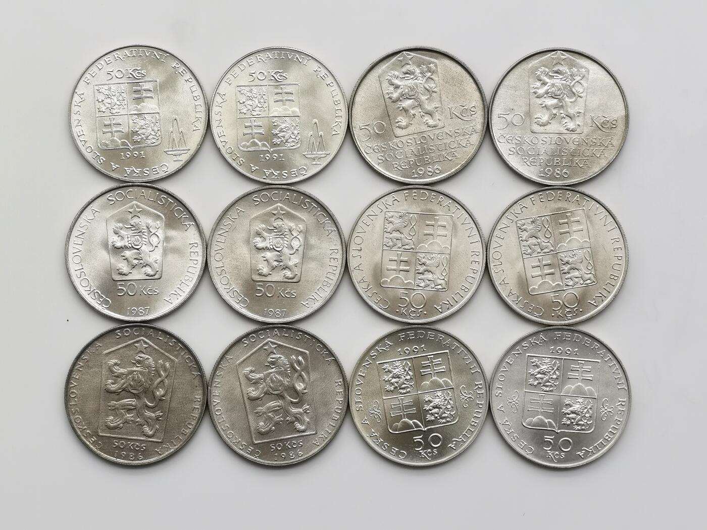 博洋堂世界钱币拍卖第158期（全场包邮） 捷克斯洛伐克50克朗纪念银币一组12枚（6个品种）原卷品相