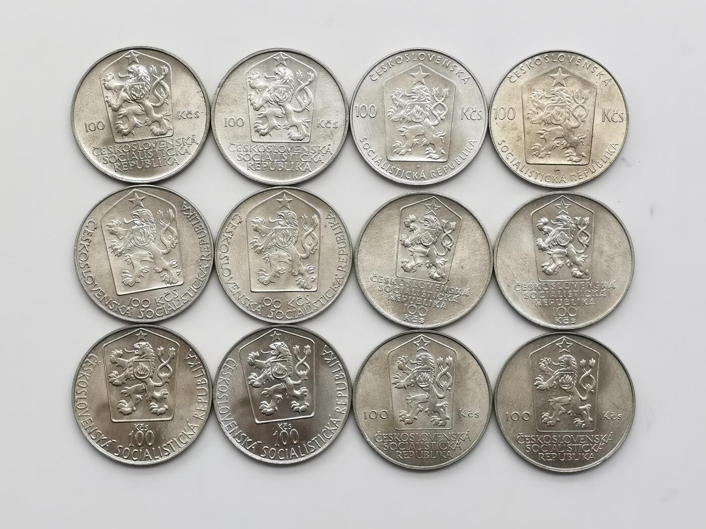 博洋堂世界钱币拍卖第158期（全场包邮） 捷克斯洛伐克100克朗纪念银币一组12枚（6个品种）原卷品相
