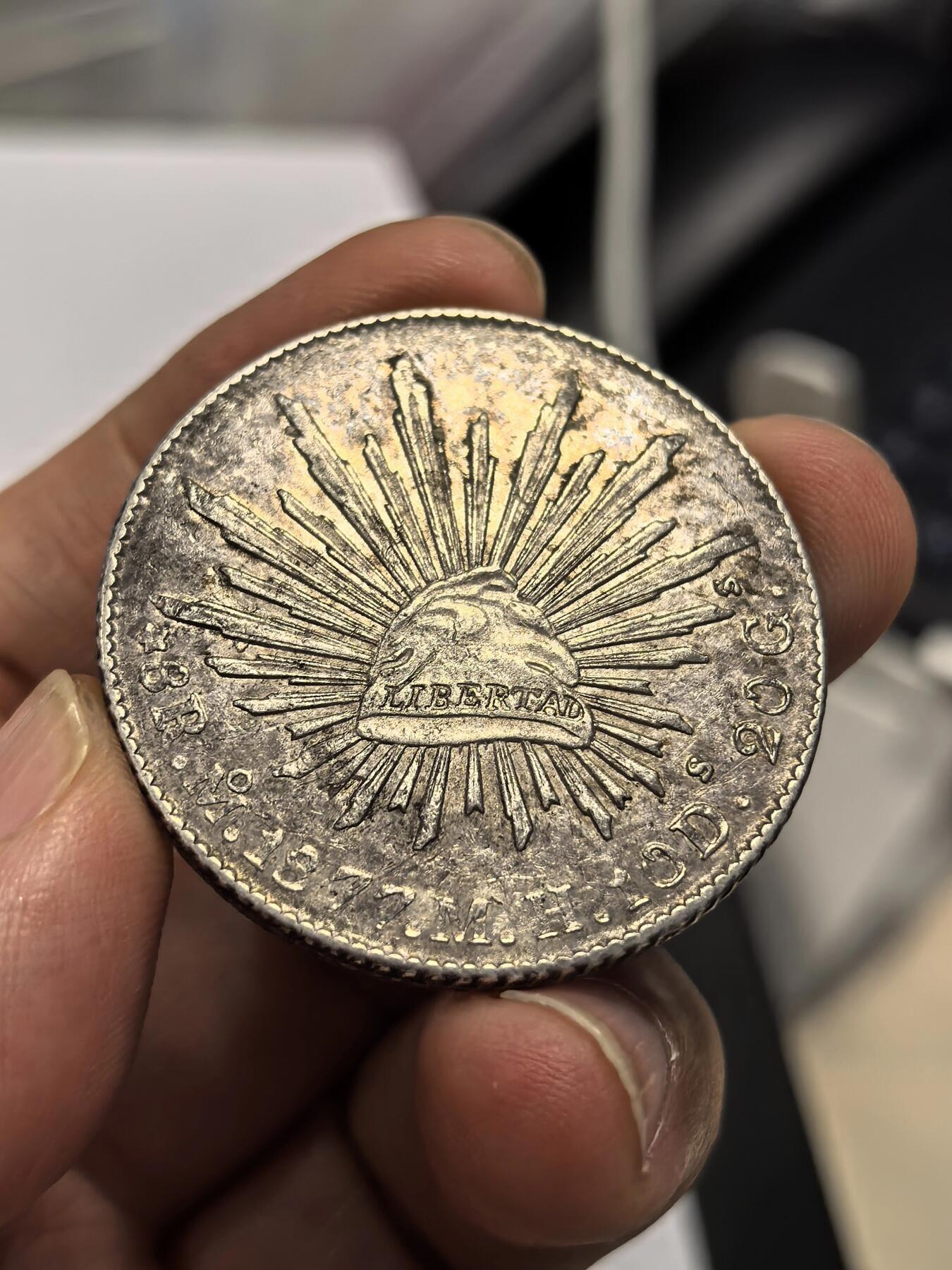 博洋堂世界钱币拍卖第158期（全场包邮） 墨西哥花边鹰洋Mo 1877 MH 8里亚尔 黑油彩包浆