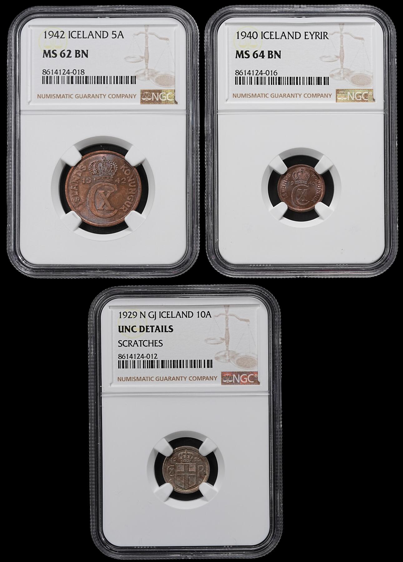 修遠堂世界钱币第102期 NGC评级 冰岛钱币3枚