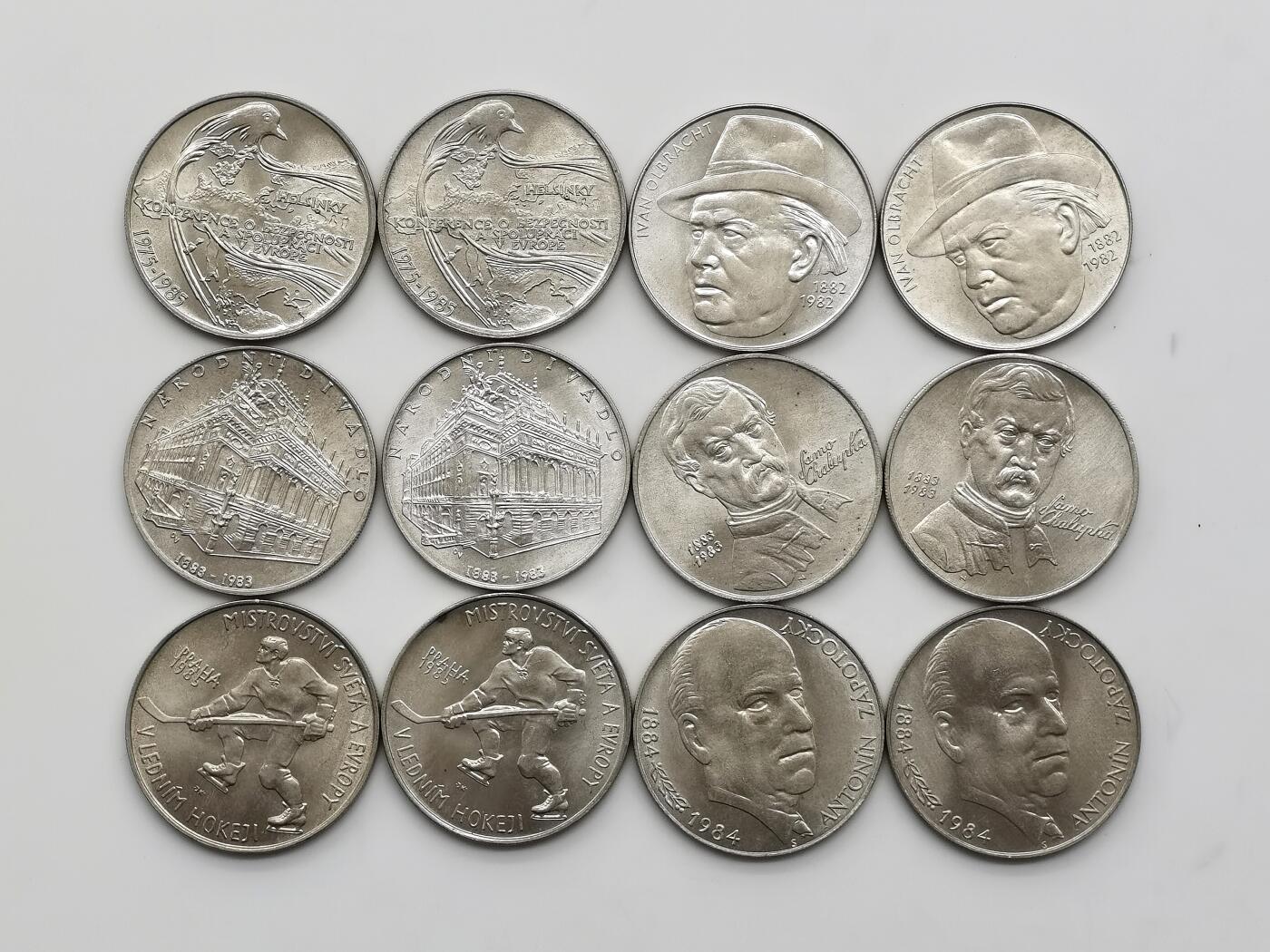 博洋堂世界钱币拍卖第158期（全场包邮） 捷克斯洛伐克100克朗纪念银币一组12枚（6个品种）原卷品相