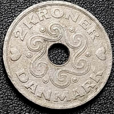 泉币菌-第174场- 精品福利场 - 丹麦 中孔2克朗镍币 皇冠