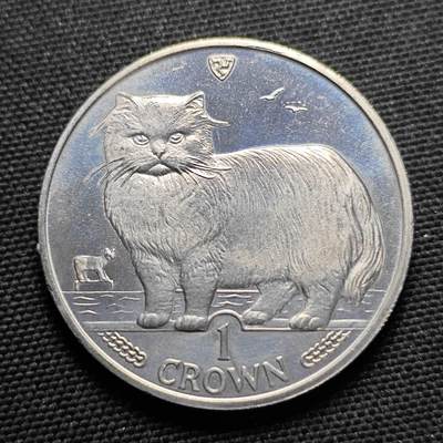 KK钱币收藏小铺  第400期  百期特拍（四拍之四）2月预留时间 周末发货 -  1989马恩岛1克朗纪念币 波斯猫