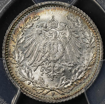 修遠堂世界钱币第102期 - PCGS MS68 1915年德国1/2马克银币 68分老币天花板级别分数 更有环彩加幻彩加成 收藏级佳品