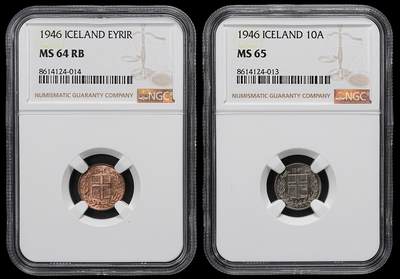 修遠堂世界钱币第102期 - NGC评级 1946年冰岛钱币2枚