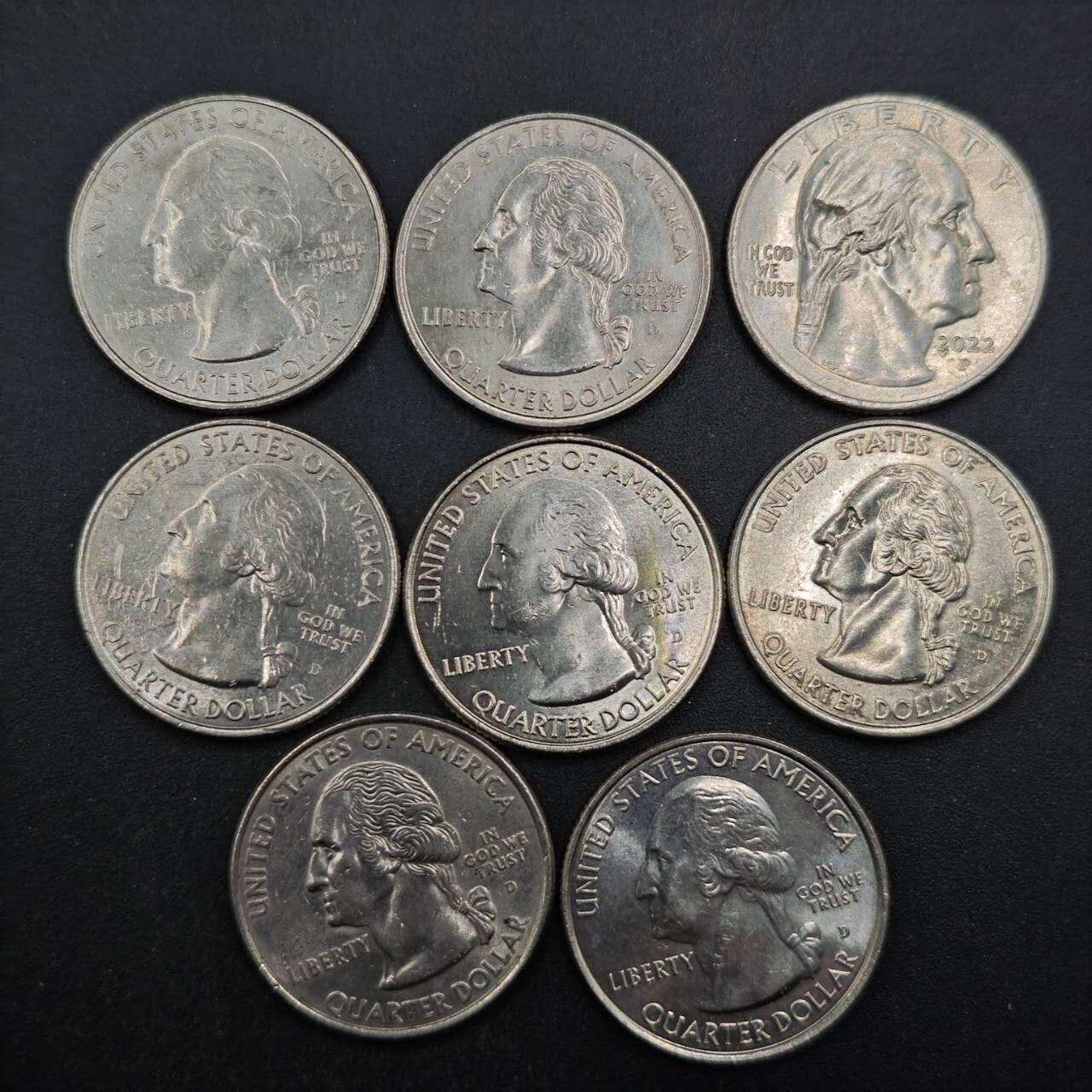 【淘币小摊】限时拍第八百五十三拍  散币银币场  满百包邮可预留两周  周一统一发货  美国25分纪念币8枚