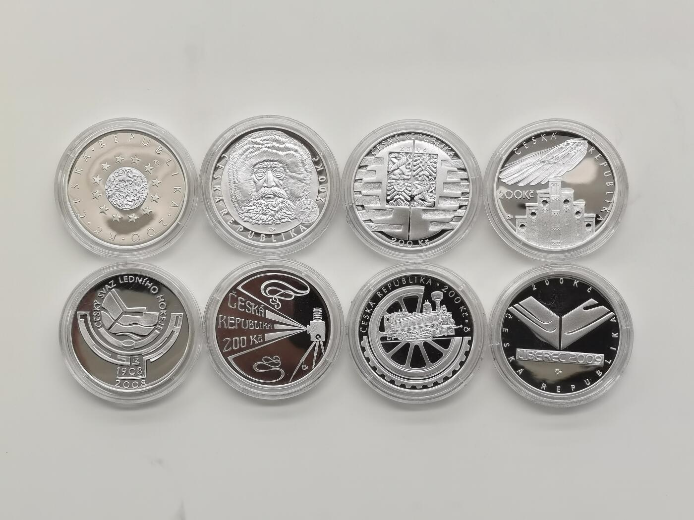 博洋堂世界钱币拍卖第158期（全场包邮） 捷克200克朗精制纪念银币一组8枚，带盒