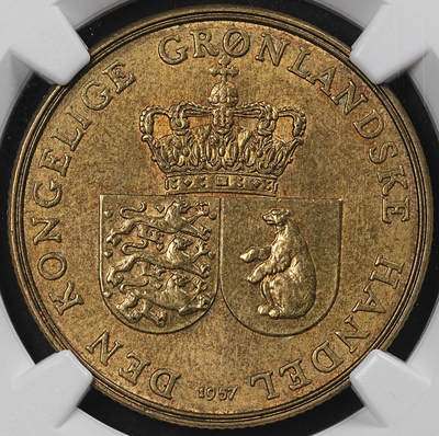 修遠堂世界钱币第102期 - NGC MS62 1957年格陵兰皇家贸易公司1克朗