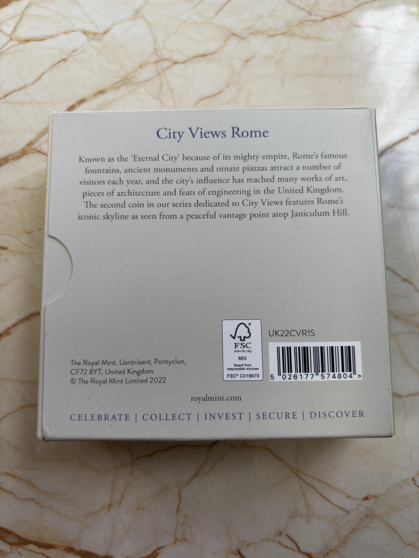 第189期拍卖 英国2022年城市景观系列2罗马1盎司精制纪念银币，999银，发行2000枚