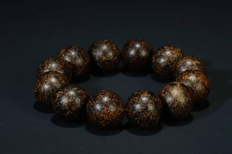 上海都达杂项专场二十五（全场包邮）  天然达拉干沉香2.0圆珠手串 附鉴定证书87-234